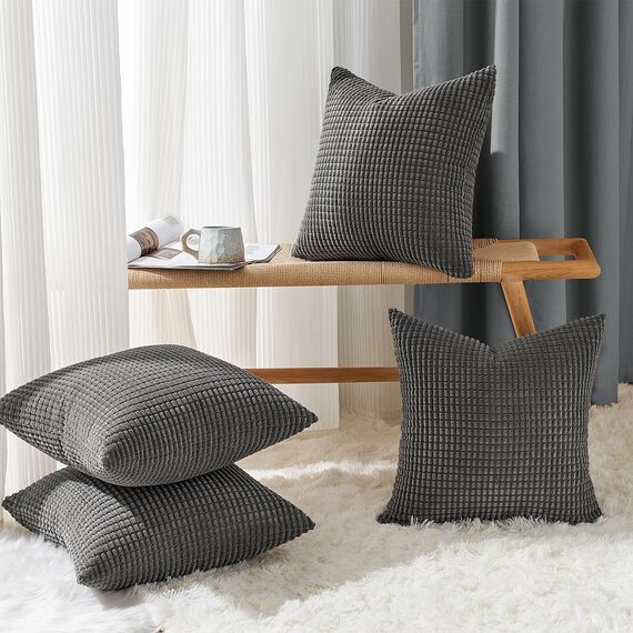 Topfinel Kissenbezug 60x60 Dunkelgrau Anthrazit 4er Set Cord körnig Kissenbezüge Kissenhülle Dekokissenbezug Sofakissen Couchkissen für Sofa Schlafzimmer Wohnzimmer Balkon Kinder flauschig