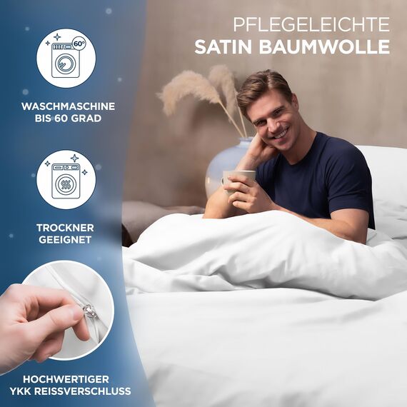 Samthus Bettwäsche 135x200 Baumwolle Satin - Oeko-Tex Made In Green - Himmlisch weicher Schlaf - Bettwäsche-Set mit 1x Bettbezug 135x200 + 1x Kissenbezug 80x80 - Duvet Cover - Weiß