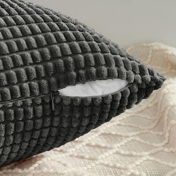 Topfinel Kissenbezug 50x50 Dunkelgrau Anthrazit 4er Set Cord körnig Kissenbezüge Kissenhülle Dekokissenbezug Sofakissen Couchkissen für Sofa Schlafzimmer Wohnzimmer Balkon Kinder flauschig