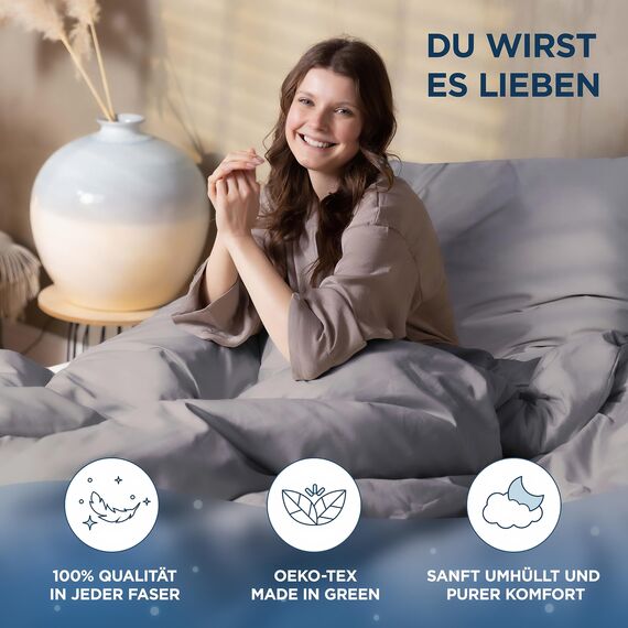Samthus Bettwäsche 155x200 Baumwolle Satin - Oeko-Tex Made In Green - Himmlisch weicher Schlaf - Bettwäsche-Set mit 1x Bettbezug 155x200 + 1x Kissenbezug 80x80 - Duvet Cover - Grau