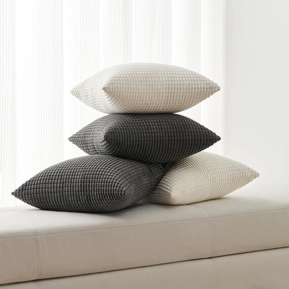 Topfinel Kissenbezug 45x45 Dunkelgrau Anthrazit 4er Set Cord körnig Kissenbezüge Kissenhülle Dekokissenbezug Sofakissen Couchkissen für Sofa Schlafzimmer Wohnzimmer Balkon Kinder flauschig