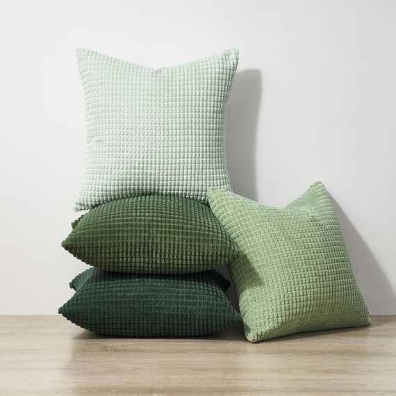 Topfinel Kissenbezug 45x45 cm Salbeigrün 4er Set Kordsamt Kissenbezüge Kissenhülle sofakissen dekokissen deko für Sofa Schlafzimmer Wohnzimmer Kinder flauschig Farbverlauf