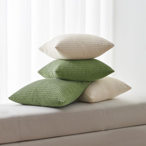 Topfinel Kissenbezug 45x45 Creme Weiß 4er Set Cord körnig Kissenbezüge Kissenhülle Dekokissenbezug Sofakissen Couchkissen für Sofa Schlafzimmer Wohnzimmer Balkon Kinder flauschig