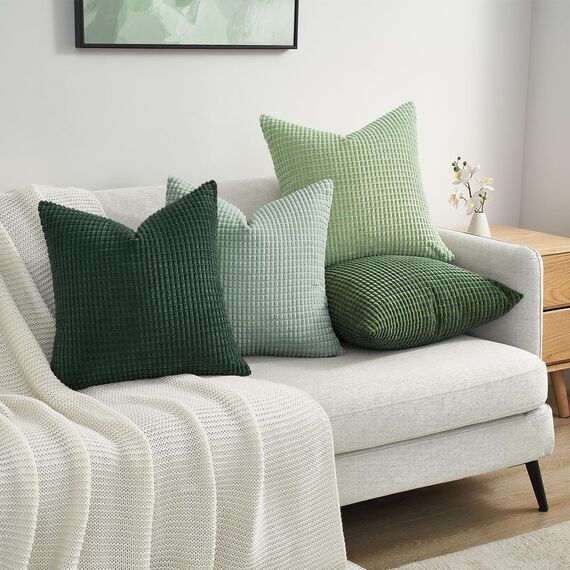 Topfinel Kissenbezug 50x50 cm Salbeigrün 4er Set Kordsamt Kissenbezüge Kissenhülle sofakissen dekokissen deko für Sofa Schlafzimmer Wohnzimmer Kinder flauschig Farbverlauf
