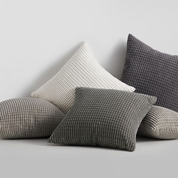 Topfinel Kissenbezug 45x45 Grau 4er Set Cord körnig Farbverlauf Kissenbezüge Kissenhülle Dekokissenbezug Sofakissen Couchkissen für Sofa Schlafzimmer Wohnzimmer Balkon Kinder flauschig