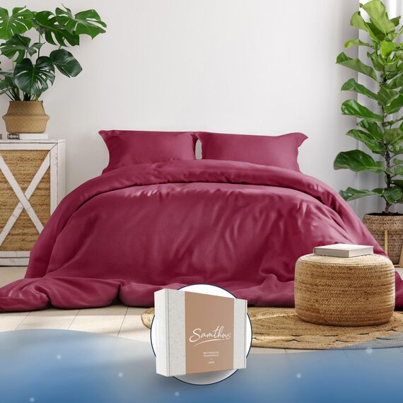 Samthus Bettwäsche 155x220 Baumwolle Satin - Oeko-Tex Made In Green - Himmlisch weicher Schlaf - Bettwäsche-Set mit 1x Bettbezug 155x220 + 1x Kissenbezug 80x80 - Duvet Cover - Burgunder Rot