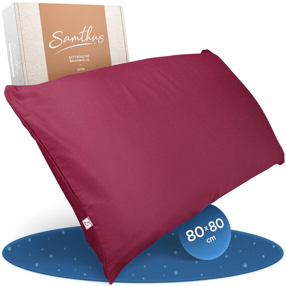 Samthus Kopfkissenbezug 80x80 Baumwolle Satin - Oeko-Tex Made In Green - Himmlisch weicher Schlaf mit atmungsaktivem Kissenbezug - 1x Kissenhülle - Burgunder Rot