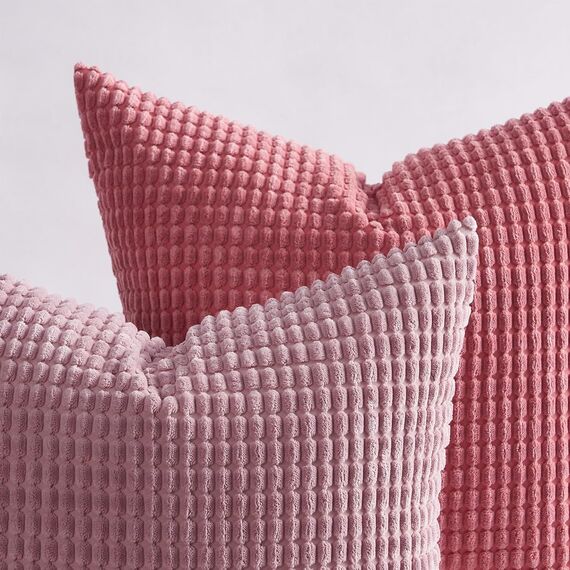 Topfinel Kissenbezug 45x45 Rosa 4er Set Cord körnig Farbverlauf Kissenbezüge Kissenhülle Dekokissenbezug Sofakissen Couchkissen für Sofa Schlafzimmer Wohnzimmer Balkon Kinder flauschig