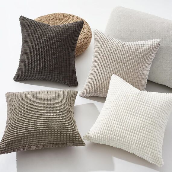 Topfinel Boho Kissenbezug 40x40 cm Natural 4er Set Kordsamt Kissenbezüge Kissenhülle sofakissen dekokissen deko für Sofa Schlafzimmer Wohnzimmer Kinder flauschig Farbverlauf