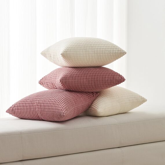 Topfinel Kissenbezug 60x60 Creme Weiß 4er Set Cord körnig Kissenbezüge Kissenhülle Dekokissenbezug Sofakissen Couchkissen für Sofa Schlafzimmer Wohnzimmer Balkon Kinder flauschig