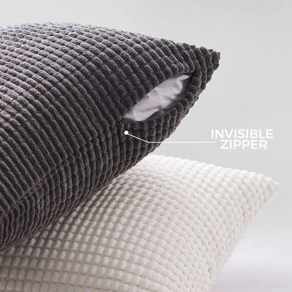 Topfinel Kissenbezug 30x50 cm Grau 4er Set Cord körnig Kissenbezüge Kissenhülle Dekokissenbezug Sofakissen Dekokissen deko für Sofa Schlafzimmer Wohnzimmer Balkon Kinder flauschig Farbverlauf