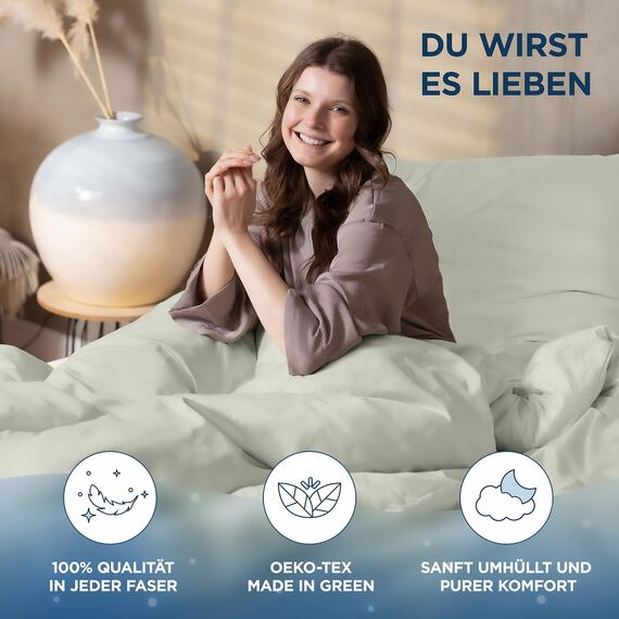 Samthus Kopfkissenbezug 70x90 Baumwolle Satin - Oeko-Tex Made In Green - Himmlisch weicher Schlaf mit atmungsaktivem Kissenbezug - 1x Kissenhülle - Grün - mit YKK Reißverschluss