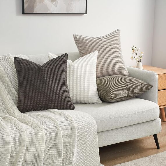 Topfinel Boho Kissenbezug 40x40 cm Natural 4er Set Kordsamt Kissenbezüge Kissenhülle sofakissen dekokissen deko für Sofa Schlafzimmer Wohnzimmer Kinder flauschig Farbverlauf