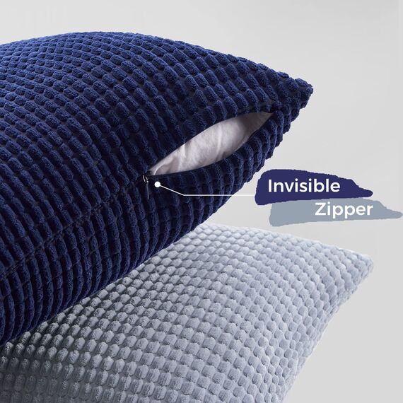 Topfinel Kissenbezug 40x40 Blau 4er Set Cord körnig Farbverlauf Kissenbezüge Kissenhülle Dekokissenbezug Sofakissen Couchkissen für Sofa Schlafzimmer Wohnzimmer Balkon Kinder flauschig