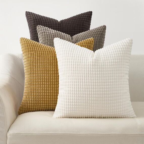 Topfinel Kissenbezug 45x45 cm Braun-Beige 4er Set Kordsamt Kissenbezüge Kissenhülle sofakissen dekokissen deko für Sofa Schlafzimmer Wohnzimmer Kinder flauschig Farbverlauf