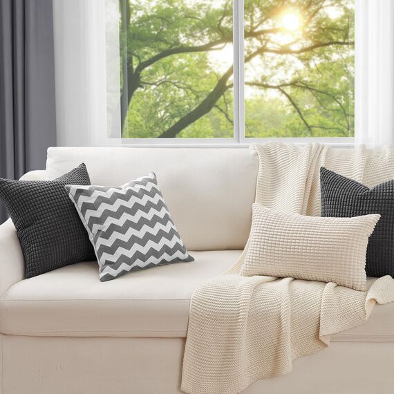 Topfinel Kissenbezug 40x40 Dunkelgrau Anthrazit 4er Set Cord körnig Kissenbezüge Kissenhülle Dekokissenbezug Sofakissen Couchkissen für Sofa Schlafzimmer Wohnzimmer Balkon Kinder flauschig