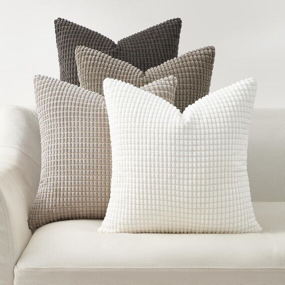 Topfinel Boho Kissenbezug 45x45 cm Natural 4er Set Kordsamt Kissenbezüge Kissenhülle sofakissen dekokissen deko für Sofa Schlafzimmer Wohnzimmer Kinder flauschig Farbverlauf