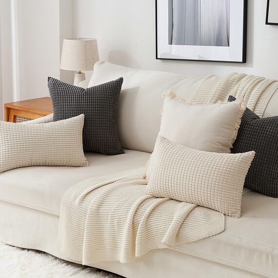 Topfinel Kissenbezug 60x60 Dunkelgrau Anthrazit 4er Set Cord körnig Kissenbezüge Kissenhülle Dekokissenbezug Sofakissen Couchkissen für Sofa Schlafzimmer Wohnzimmer Balkon Kinder flauschig