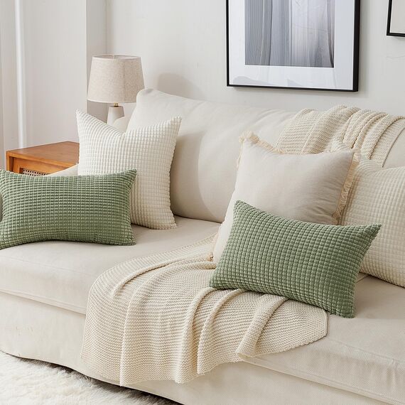 Topfinel Kissenbezug 60x60 Creme Weiß 4er Set Cord körnig Kissenbezüge Kissenhülle Dekokissenbezug Sofakissen Couchkissen für Sofa Schlafzimmer Wohnzimmer Balkon Kinder flauschig