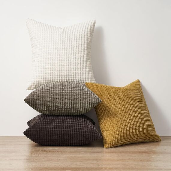 Topfinel Kissenbezug 50x50 cm Braun-Beige 4er Set Kordsamt Kissenbezüge Kissenhülle sofakissen dekokissen deko für Sofa Schlafzimmer Wohnzimmer Kinder flauschig Farbverlauf