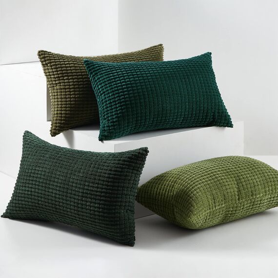Topfinel Kissenbezug 30x50 cm Grün 4er Set Cord körnig Kissenbezüge Kissenhülle Dekokissenbezug Sofakissen Dekokissen deko für Sofa Schlafzimmer Wohnzimmer Balkon Kinder flauschig Farbverlauf