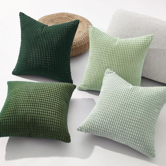 Topfinel Kissenbezug 45x45 cm Salbeigrün 4er Set Kordsamt Kissenbezüge Kissenhülle sofakissen dekokissen deko für Sofa Schlafzimmer Wohnzimmer Kinder flauschig Farbverlauf