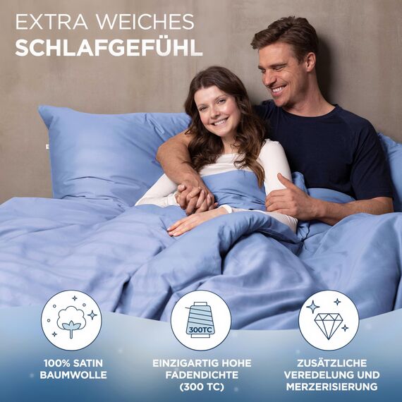 Samthus Bettwäsche 135x200 Baumwolle Satin - Oeko-Tex Made In Green - Himmlisch weicher Schlaf - Bettwäsche-Set mit 1x Bettbezug 135x200 + 1x Kissenbezug 80x80 - Duvet Cover - Hellblau