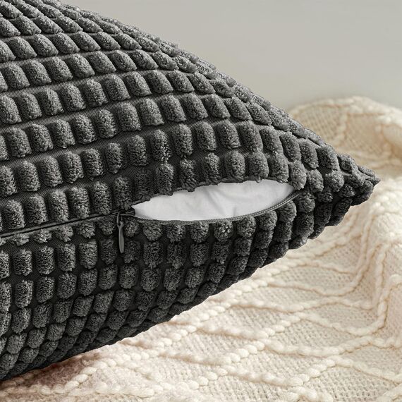 Topfinel Kissenbezug 60x60 Dunkelgrau Anthrazit 4er Set Cord körnig Kissenbezüge Kissenhülle Dekokissenbezug Sofakissen Couchkissen für Sofa Schlafzimmer Wohnzimmer Balkon Kinder flauschig