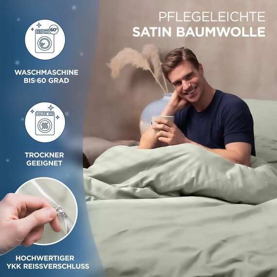 Samthus Kopfkissenbezug 70x90 Baumwolle Satin - Oeko-Tex Made In Green - Himmlisch weicher Schlaf mit atmungsaktivem Kissenbezug - 1x Kissenhülle - Grün - mit YKK Reißverschluss