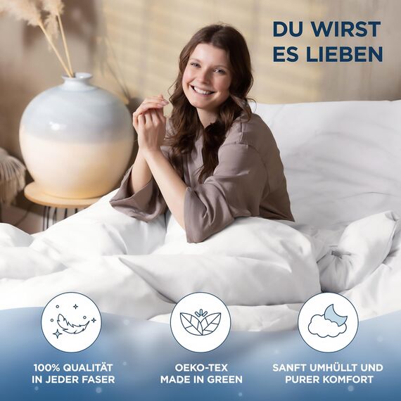 Samthus Bettwäsche 200x200 Baumwolle Satin - Oeko-Tex Made In Green - Himmlisch weicher Schlaf - Bettwäsche-Set mit 1x Bettbezug 200x200 + 2X Kissenbezug 80x80 - Duvet Cover - Weiß