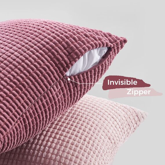 Topfinel Kissenbezug 60x60 Rosa 4er Set Cord körnig Farbverlauf Kissenbezüge Kissenhülle Dekokissenbezug Sofakissen Couchkissen für Sofa Schlafzimmer Wohnzimmer Balkon Kinder flauschig
