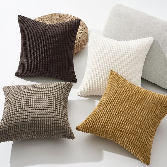 Topfinel Kissenbezug 50x50 cm Braun-Beige 4er Set Kordsamt Kissenbezüge Kissenhülle sofakissen dekokissen deko für Sofa Schlafzimmer Wohnzimmer Kinder flauschig Farbverlauf