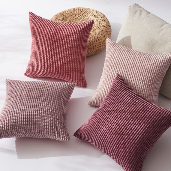 Topfinel Kissenbezug 60x60 Rosa 4er Set Cord körnig Farbverlauf Kissenbezüge Kissenhülle Dekokissenbezug Sofakissen Couchkissen für Sofa Schlafzimmer Wohnzimmer Balkon Kinder flauschig