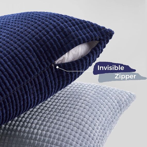 Topfinel Kissenbezug 50x50 Blau 4er Set Cord körnig Farbverlauf Kissenbezüge Kissenhülle Dekokissenbezug Sofakissen Couchkissen für Sofa Schlafzimmer Wohnzimmer Balkon Kinder flauschig