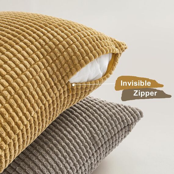 Topfinel Kissenbezug 45x45 cm Braun-Beige 4er Set Kordsamt Kissenbezüge Kissenhülle sofakissen dekokissen deko für Sofa Schlafzimmer Wohnzimmer Kinder flauschig Farbverlauf