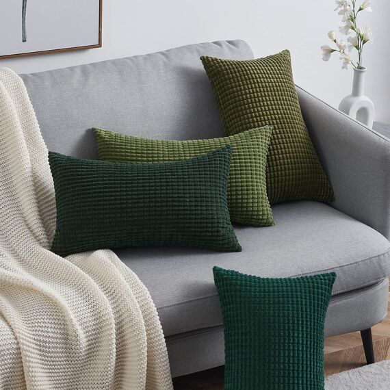 Topfinel Kissenbezug 30x50 cm Grün 4er Set Cord körnig Kissenbezüge Kissenhülle Dekokissenbezug Sofakissen Dekokissen deko für Sofa Schlafzimmer Wohnzimmer Balkon Kinder flauschig Farbverlauf