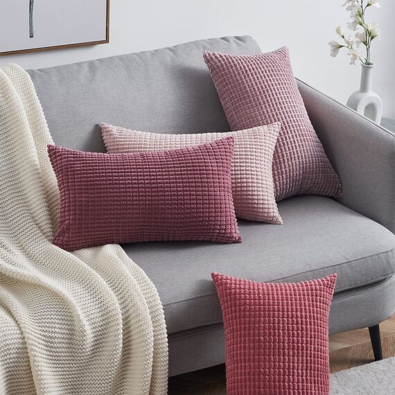 Topfinel Kissenbezug 30x50 cm Rosa 4er Set Cord körnig Kissenbezüge Kissenhülle Dekokissenbezug Sofakissen Dekokissen deko für Sofa Schlafzimmer Wohnzimmer Balkon Kinder flauschig Farbverlauf