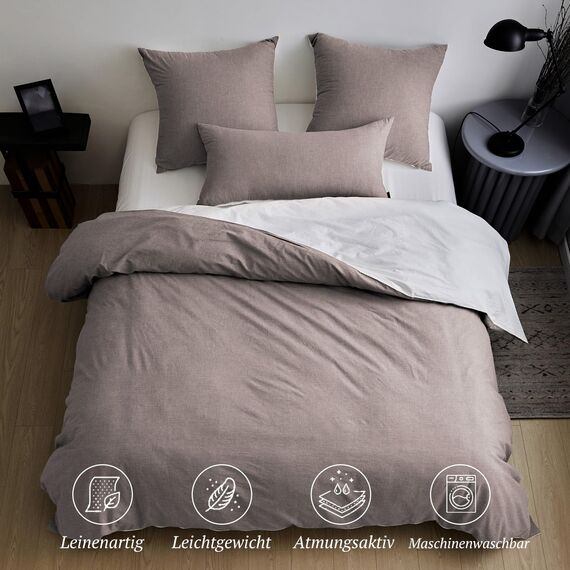 SOULFUL Bettwäsche 220x240 Baumwolle 3 Teilig, Bettwäsche-Sets Kaffee Dunkel mit Reißverschluss, Ähnliche Textur wie Stone Washed Leinen, Enthält 1 Bettbezug 220x240 und 2 Kissenbezug 80x80