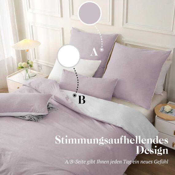 SOULFUL Bettwäsche 220x240 Baumwolle 3 Teilig, Bettwäsche-Sets Pastelllila mit Reißverschluss, Ähnliche Textur wie Stone Washed Leinen, Enthält 1 Bettbezug 220x240 und 2 Kissenbezug 80x80