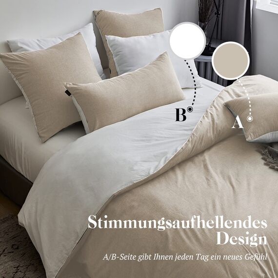 SOULFUL Bettwäsche 155x220 Baumwolle 2 Teilig, Bettwäsche-Sets Aprikose mit Reißverschluss, Ähnliche Textur wie Stone Washed Leinen, Enthält 1 Bettbezug 155x220 und 1 Kissenbezug 80x80