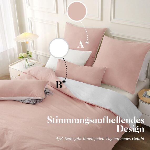 SOULFUL Bettwäsche 135x200 Baumwolle 2 Teilig, Bettwäsche-Sets Altrosa mit Reißverschluss, Ähnliche Textur wie Stone Washed Leinen, Enthält 1 Bettbezug 135x200 und 1 Kissenbezug 80x80