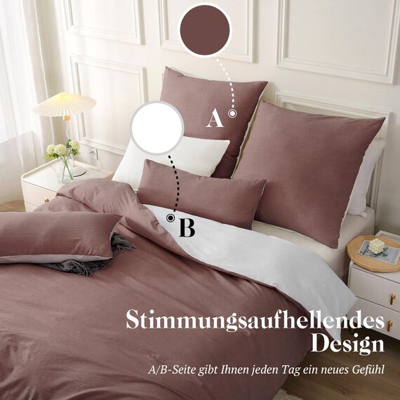 SOULFUL Bettwäsche 220x240 Baumwolle 3 Teilig, Bettwäsche-Sets Ziegelrot mit Reißverschluss, Ähnliche Textur wie Stone Washed Leinen, Enthält 1 Bettbezug 220x240 und 2 Kissenbezug 80x80