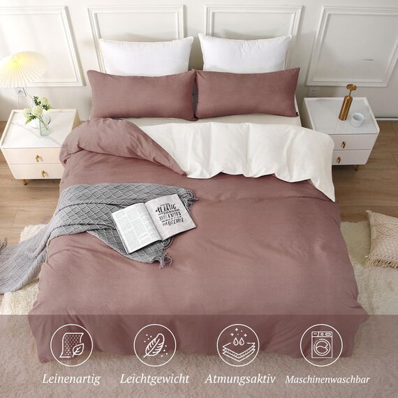 SOULFUL Bettwäsche 155x220 Baumwolle 2 Teilig, Bettwäsche-Sets Ziegelrot mit Reißverschluss, Ähnliche Textur wie Stone Washed Leinen, Enthält 1 Bettbezug 155x220 und 1 Kissenbezug 80x80