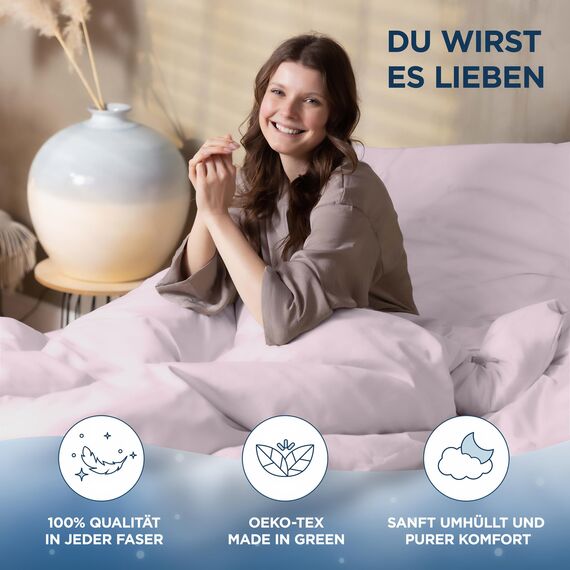 Samthus Bettwäsche 155x220 Baumwolle Satin - Oeko-Tex Made In Green - Himmlisch weicher Schlaf - Bettwäsche-Set mit 1x Bettbezug 155x220 + 1x Kissenbezug 80x80 - Duvet Cover - Rosa Altrosa