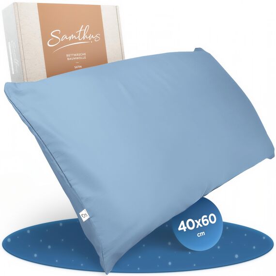 Samthus Kopfkissenbezug 40x60 Baumwolle Satin - Oeko-Tex Made In Green - Himmlisch weicher Schlaf mit atmungsaktivem Kissenbezug - 1x Kissenhülle - Hellblau - mit YKK Reißverschluss