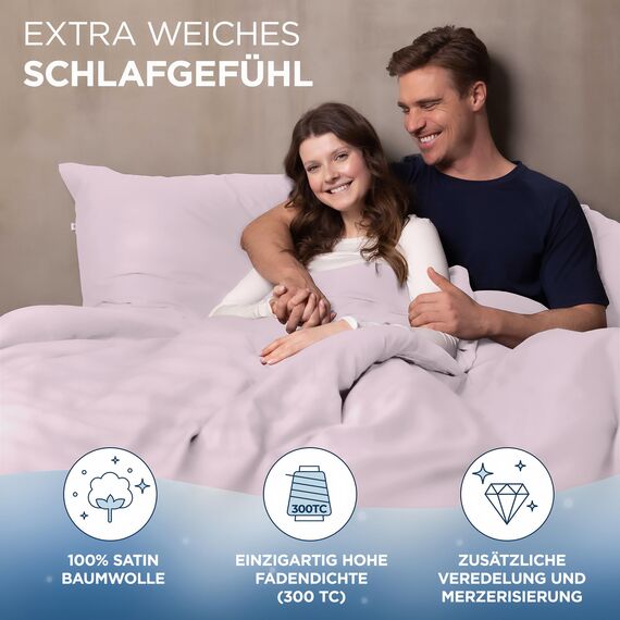 Samthus Bettwäsche 135x200 Baumwolle Satin - Oeko-Tex Made In Green - Himmlisch weicher Schlaf - Bettwäsche-Set mit 1x Bettbezug 135x200 + 1x Kissenbezug 80x80 - Duvet Cover - Rosa Altrosa