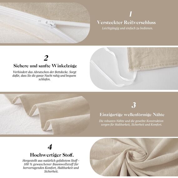 SOULFUL Bettwäsche 155x220 Baumwolle 2 Teilig, Bettwäsche-Sets Kamel Beige mit Reißverschluss, Ähnliche Textur wie Stone Washed Leinen, Enthält 1 Bettbezug 155x220 und 1 Kissenbezug 80x80