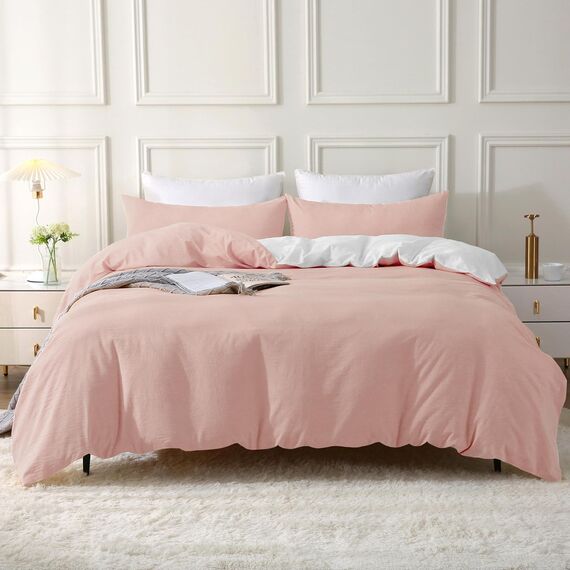 SOULFUL Bettwäsche 135x200 Baumwolle 2 Teilig, Bettwäsche-Sets Altrosa mit Reißverschluss, Ähnliche Textur wie Stone Washed Leinen, Enthält 1 Bettbezug 135x200 und 1 Kissenbezug 80x80