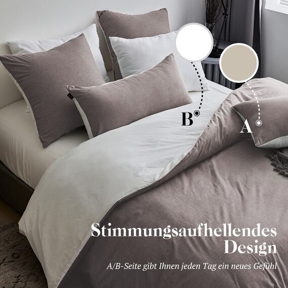 SOULFUL Bettwäsche 220x240 Baumwolle 3 Teilig, Bettwäsche-Sets Kaffee Dunkel mit Reißverschluss, Ähnliche Textur wie Stone Washed Leinen, Enthält 1 Bettbezug 220x240 und 2 Kissenbezug 80x80