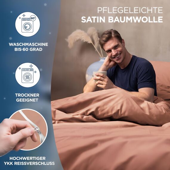 Samthus Kopfkissenbezug 80x80 Baumwolle Satin - Oeko-Tex Made In Green - Himmlisch weicher Schlaf mit atmungsaktivem Kissenbezug - 1x Kissenhülle - Mokka Braun
